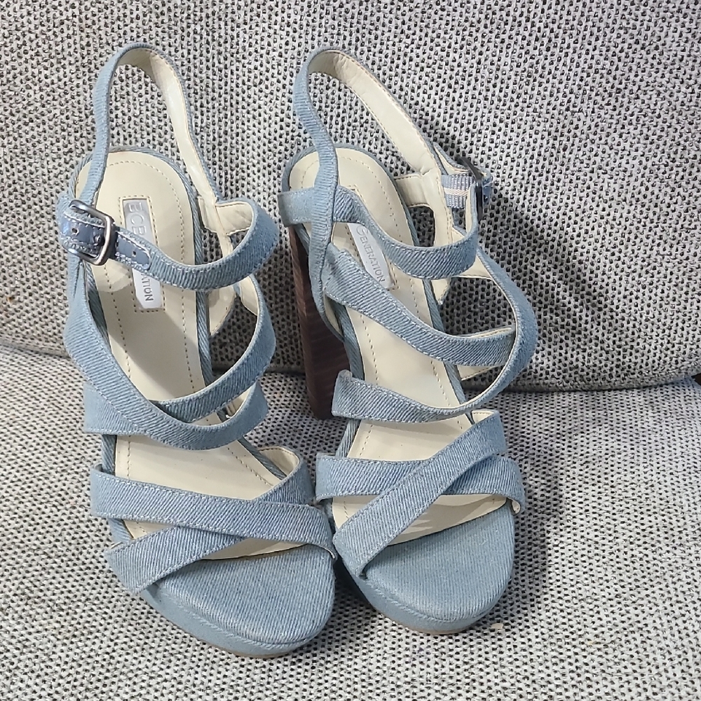 BCBGeneration Morgan Light Blue Denim Strappy Heels